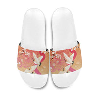 Hawaiian and Japanese Culture Together Slide Sandals Kakau Art Tattoo with Cranes and Sakura Spring Vibe - Polynesian Pride