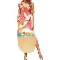 Hawaiian and Japanese Culture Together Summer Maxi Dress Kakau Art Tattoo with Cranes and Sakura Spring Vibe - Polynesian Pride