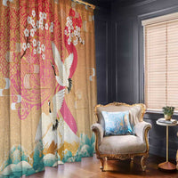 Hawaiian and Japanese Culture Together Window Curtain Kakau Art Tattoo with Cranes and Sakura Spring Vibe - Polynesian Pride