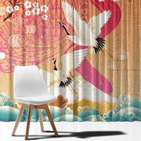 Hawaiian and Japanese Culture Together Window Curtain Kakau Art Tattoo with Cranes and Sakura Spring Vibe - Polynesian Pride