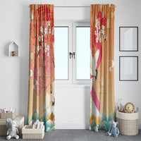 Hawaiian and Japanese Culture Together Window Curtain Kakau Art Tattoo with Cranes and Sakura Spring Vibe - Polynesian Pride