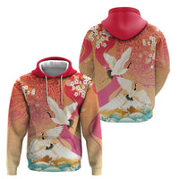 Hawaiian and Japanese Culture Together Zip Hoodie Kakau Art Tattoo with Cranes and Sakura Spring Vibe - Polynesian Pride