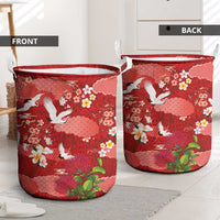 Hawaiian and Japanese Culture Together Laundry Basket Red Ohia Lehua Plumeria and Sakura Blooming - Polynesian Pride