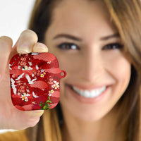 Hawaiian and Japanese Culture Together AirPods Case Red Ohia Lehua Plumeria and Sakura Blooming - Polynesian Pride