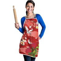 Hawaiian and Japanese Culture Together Apron Red Ohia Lehua Plumeria and Sakura Blooming - Polynesian Pride