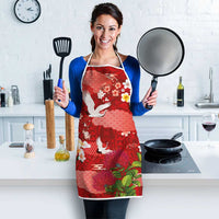 Hawaiian and Japanese Culture Together Apron Red Ohia Lehua Plumeria and Sakura Blooming - Polynesian Pride