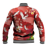 Hawaiian and Japanese Culture Together Baseball Jacket Red Ohia Lehua Plumeria and Sakura Blooming - Polynesian Pride