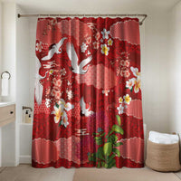 Hawaiian and Japanese Culture Together Bathroom Set Red Ohia Lehua Plumeria and Sakura Blooming - Polynesian Pride