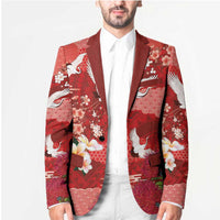 Hawaiian and Japanese Culture Together Blazer Red Ohia Lehua Plumeria and Sakura Blooming - Polynesian Pride