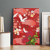 Hawaiian and Japanese Culture Together Canvas Wall Art Red Ohia Lehua Plumeria and Sakura Blooming - Polynesian Pride