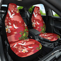 Hawaiian and Japanese Culture Together Car Seat Cover Red Ohia Lehua Plumeria and Sakura Blooming - Polynesian Pride