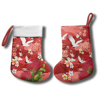 Hawaiian and Japanese Culture Together Christmas Stocking Red Ohia Lehua Plumeria and Sakura Blooming - Polynesian Pride