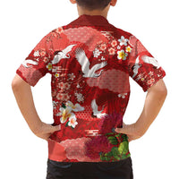 Hawaiian and Japanese Culture Together Family Matching Puletasi and Hawaiian Shirt Red Ohia Lehua Plumeria and Sakura Blooming - Polynesian Pride