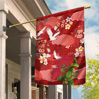 Hawaiian and Japanese Culture Together Garden Flag Red Ohia Lehua Plumeria and Sakura Blooming - Polynesian Pride