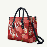 Hawaiian and Japanese Culture Together Leather Bag Red Ohia Lehua Plumeria and Sakura Blooming - Polynesian Pride