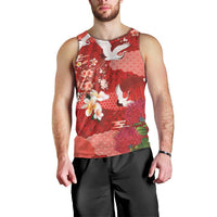 Hawaiian and Japanese Culture Together Men Tank Top Red Ohia Lehua Plumeria and Sakura Blooming - Polynesian Pride