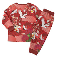 Hawaiian and Japanese Culture Together Christmas Pajama Set Red Ohia Lehua Plumeria and Sakura Blooming - Polynesian Pride