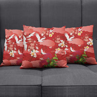 Hawaiian and Japanese Culture Together Pillow Cover Red Ohia Lehua Plumeria and Sakura Blooming - Polynesian Pride