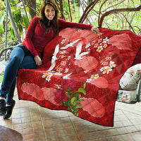 Hawaiian and Japanese Culture Together Quilt Red Ohia Lehua Plumeria and Sakura Blooming - Polynesian Pride