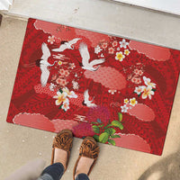 Hawaiian and Japanese Culture Together Rubber Doormat Red Ohia Lehua Plumeria and Sakura Blooming - Polynesian Pride