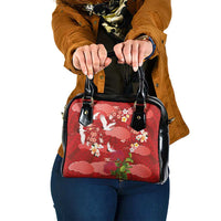 Hawaiian and Japanese Culture Together Shoulder Handbag Red Ohia Lehua Plumeria and Sakura Blooming - Polynesian Pride