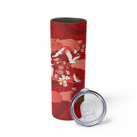 Hawaiian and Japanese Culture Together Skinny Tumbler Red Ohia Lehua Plumeria and Sakura Blooming - Polynesian Pride