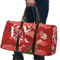 Hawaiian and Japanese Culture Together Travel Bag Red Ohia Lehua Plumeria and Sakura Blooming - Polynesian Pride
