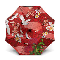 Hawaiian and Japanese Culture Together Umbrella Red Ohia Lehua Plumeria and Sakura Blooming - Polynesian Pride