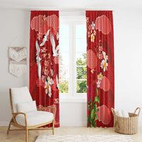 Hawaiian and Japanese Culture Together Window Curtain Red Ohia Lehua Plumeria and Sakura Blooming - Polynesian Pride
