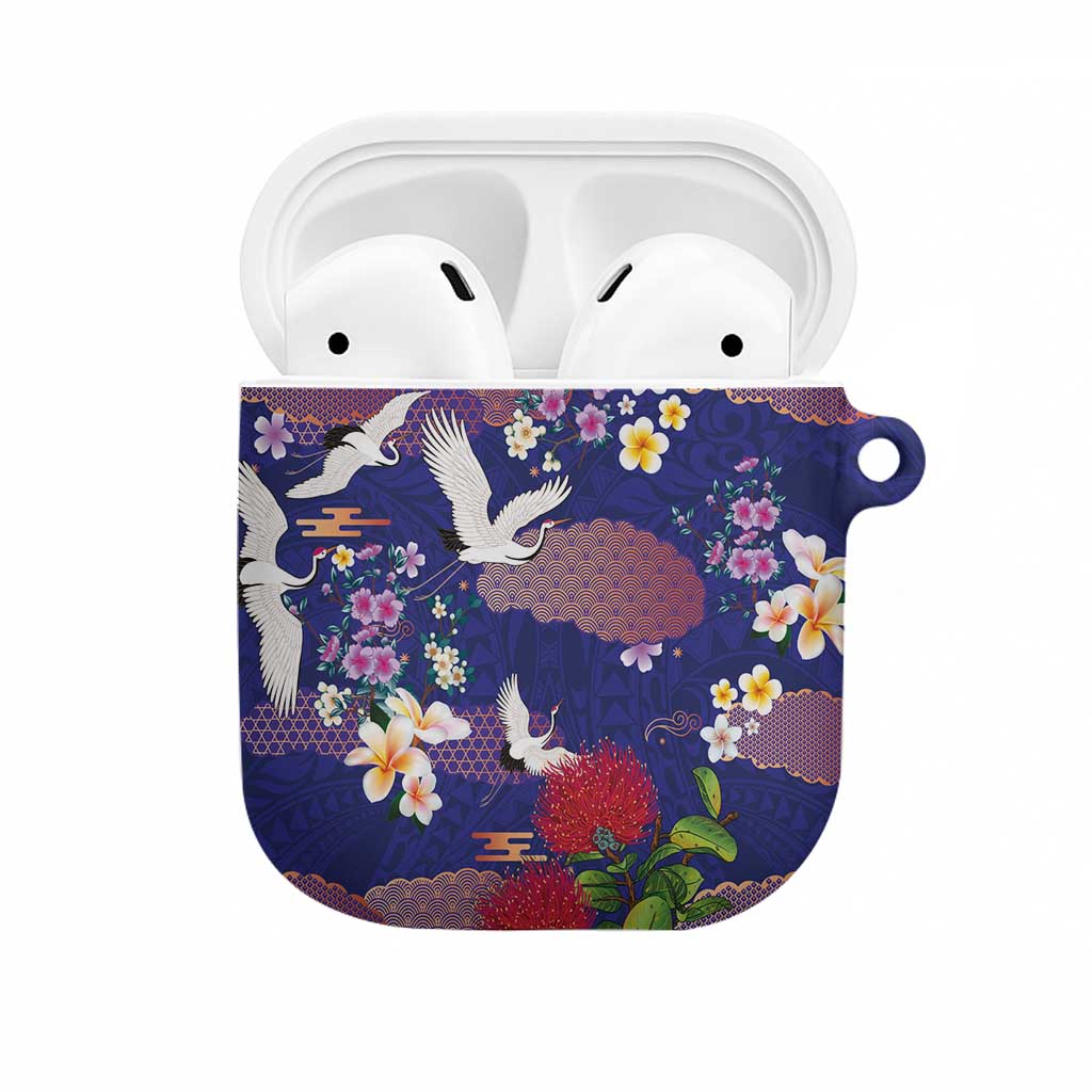 Hawaiian and Japanese Culture Together AirPods Case Blue Ohia Lehua Plumeria and Sakura Blooming - Polynesian Pride
