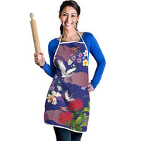 Hawaiian and Japanese Culture Together Apron Blue Ohia Lehua Plumeria and Sakura Blooming - Polynesian Pride