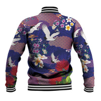 Hawaiian and Japanese Culture Together Baseball Jacket Blue Ohia Lehua Plumeria and Sakura Blooming - Polynesian Pride