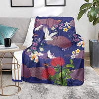 Hawaiian and Japanese Culture Together Blanket Blue Ohia Lehua Plumeria and Sakura Blooming - Polynesian Pride