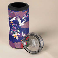 Hawaiian and Japanese Culture Together 4 in 1 Can Cooler Tumbler Blue Ohia Lehua Plumeria and Sakura Blooming - Polynesian Pride