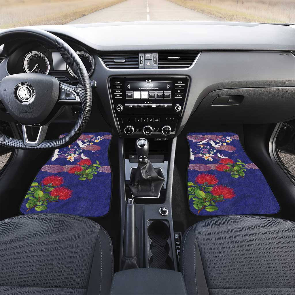 Hawaiian and Japanese Culture Together Car Mats Blue Ohia Lehua Plumeria and Sakura Blooming - Polynesian Pride