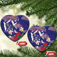Hawaiian and Japanese Culture Together Ceramic Ornament Blue Ohia Lehua Plumeria and Sakura Blooming - Polynesian Pride