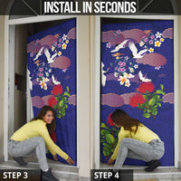Hawaiian and Japanese Culture Together Door Cover Blue Ohia Lehua Plumeria and Sakura Blooming - Polynesian Pride
