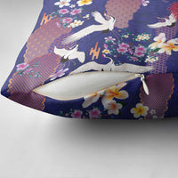 Hawaiian and Japanese Culture Together Pillow Cover Blue Ohia Lehua Plumeria and Sakura Blooming - Polynesian Pride