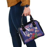 Hawaiian and Japanese Culture Together Shoulder Handbag Blue Ohia Lehua Plumeria and Sakura Blooming - Polynesian Pride