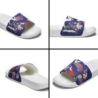 Hawaiian and Japanese Culture Together Slide Sandals Blue Ohia Lehua Plumeria and Sakura Blooming - Polynesian Pride