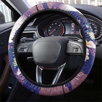 Hawaiian and Japanese Culture Together Steering Wheel Cover Blue Ohia Lehua Plumeria and Sakura Blooming - Polynesian Pride