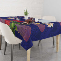 Hawaiian and Japanese Culture Together Tablecloth Blue Ohia Lehua Plumeria and Sakura Blooming - Polynesian Pride