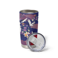 Hawaiian and Japanese Culture Together Tumbler Cup Blue Ohia Lehua Plumeria and Sakura Blooming - Polynesian Pride