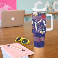 Hawaiian and Japanese Culture Together Tumbler With Handle Blue Ohia Lehua Plumeria and Sakura Blooming - Polynesian Pride