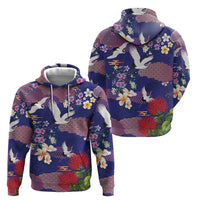 Hawaiian and Japanese Culture Together Zip Hoodie Blue Ohia Lehua Plumeria and Sakura Blooming - Polynesian Pride