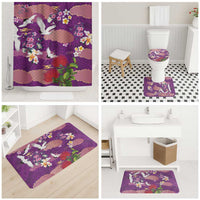 Hawaiian and Japanese Culture Together Bathroom Set Purple Ohia Lehua Plumeria and Sakura Blooming - Polynesian Pride