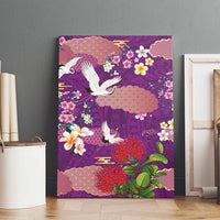 Hawaiian and Japanese Culture Together Canvas Wall Art Purple Ohia Lehua Plumeria and Sakura Blooming - Polynesian Pride