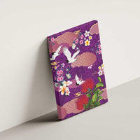 Hawaiian and Japanese Culture Together Canvas Wall Art Purple Ohia Lehua Plumeria and Sakura Blooming - Polynesian Pride