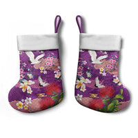 Hawaiian and Japanese Culture Together Christmas Stocking Purple Ohia Lehua Plumeria and Sakura Blooming - Polynesian Pride