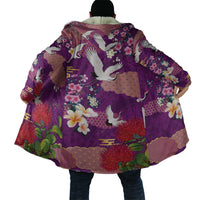 Hawaiian and Japanese Culture Together Cloak Purple Ohia Lehua Plumeria and Sakura Blooming - Polynesian Pride